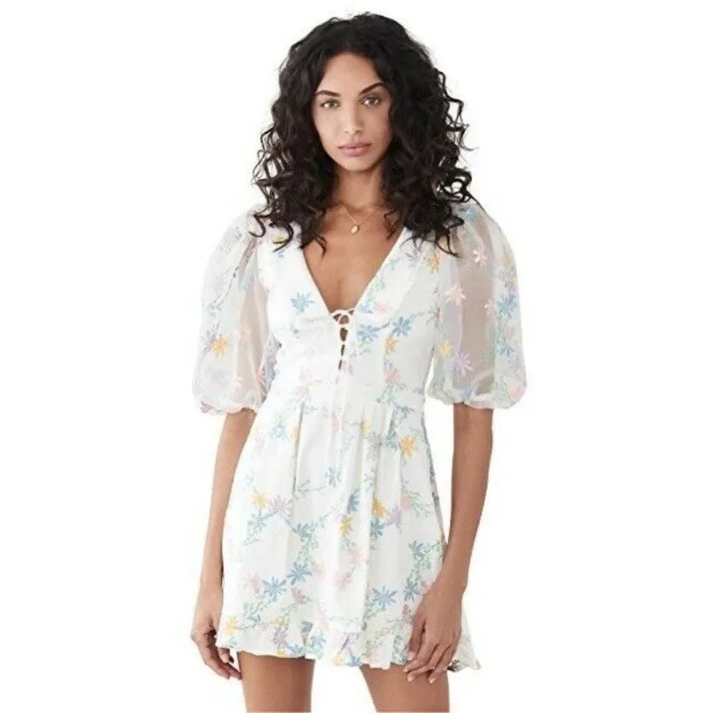 NEW FOR LOVE & LEMONS MAJORIE EMBROIDERED MINI DRESS - Picture 10 of 10